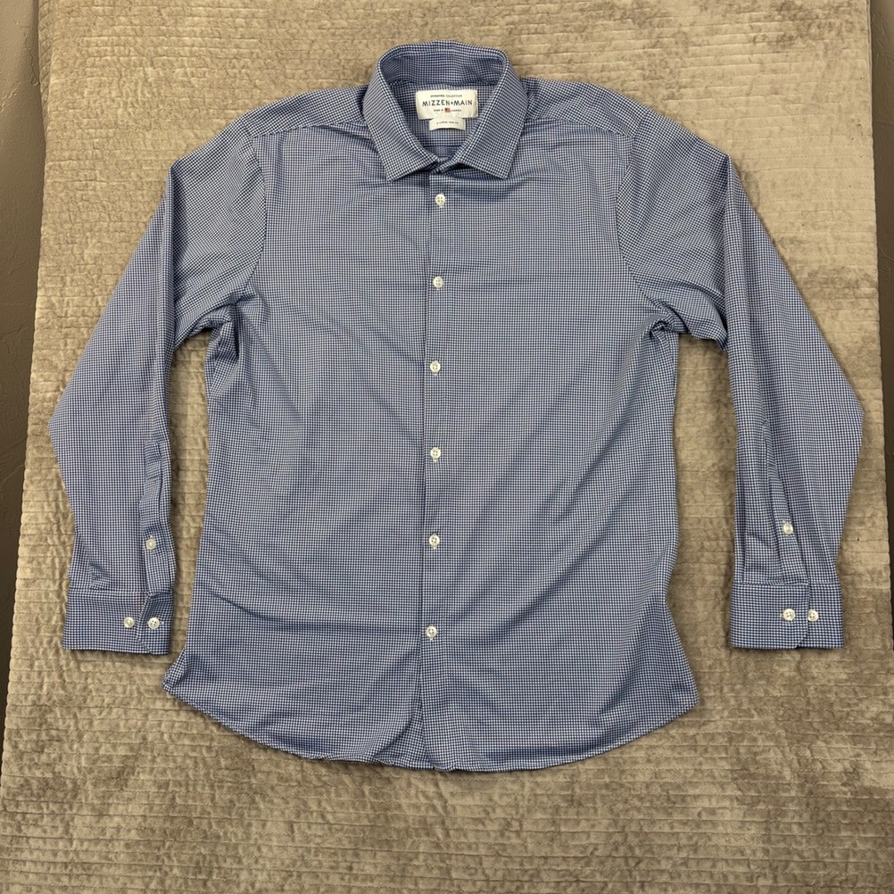 Mizzen+Main Spinnaker Blue‎ Gingham Trim Fit Performance Shirt Mens XL 20249